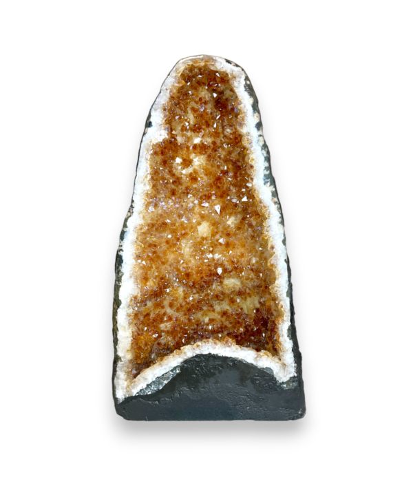 Citrine Cave (5) - half of a giant geode with orange points - on a white background
