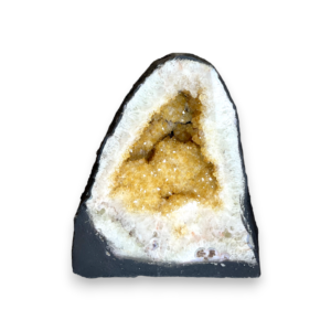 Citrine Cave (6) - half of a giant geode with orange points - on a white background