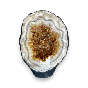 Citrine Cave (9) - half of a giant geode with orange points - on a white background