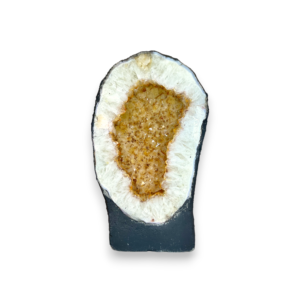 One slab of Citrine Portal (10) - circle of quartz and orange points in a grey surround - on a white background