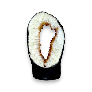 One slab of Citrine Portal (11) - circle of quartz and orange points in a grey surround - on a white background