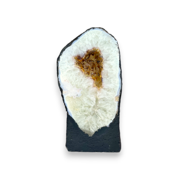 One slab of Citrine Portal (12) - circle of quartz and orange points in a grey surround - on a white background