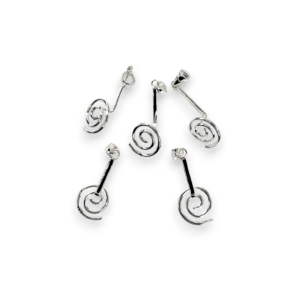 Five Donut Holder - Sterling Silver pendant holders - silver spiral on an arm - on a white background