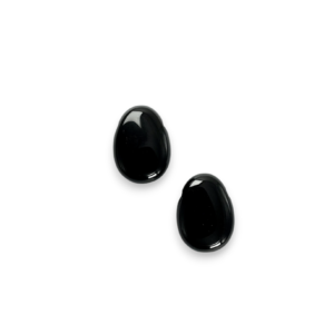 Two Obsidian Drop Side-Drilled side by side - black stone - on a white background