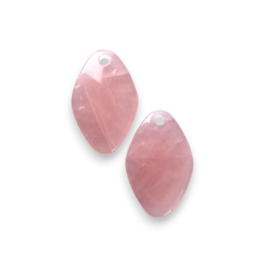 Two Rose Quartz Kite Side-Drilled side by side - pale pink stone in a large, flat diamond shape - on a white background