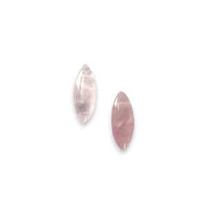 Two Rose Rose Quartz Marquise Side-Drilled side by side - pale pink oval stone - on a white background