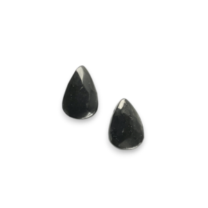 Two Shungite Drop Side-Drilled side by side - black stone with a matte surface - on a white background