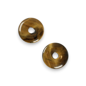 Two Tigers Eye (A) 40mm Donut pendants - stone with gold and brown banding - on a white background