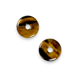 Two Tigers Eye (AB) 30mm Donut pendants - stone with gold and brown banding - on a white background