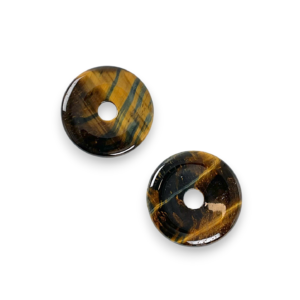 Two Tigers Eye (Multi) 40mm Donut pendants - stone with gold and brown banding - on a white background