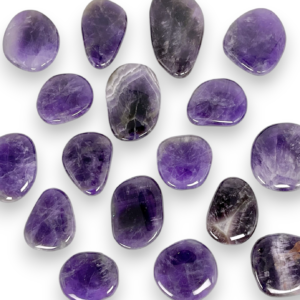 Group of Amethyst Pocket Stones - purple stones - on a white background