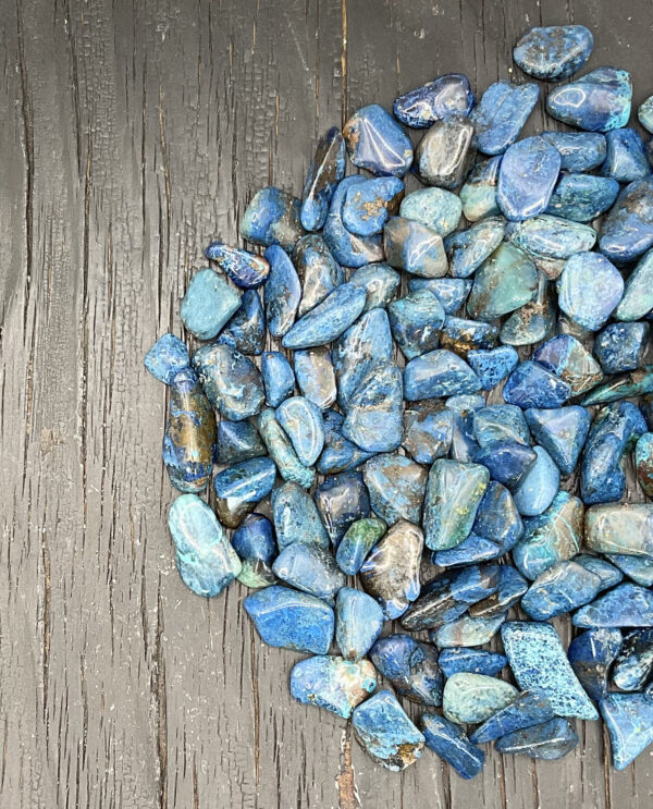 Example of Chrysocolla Shattuckite A Grade tumble stone - Beautiful variety of ocean / sea blues.