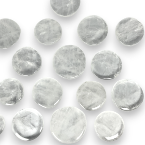 Group of Quartz Crystal Pocket Stones - clear stone with some inclusions - on a white background