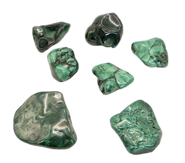 Group of Malachite b grade polished pieces - shades of light and dark green